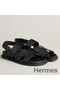 Hermes Men's Genius Sandals In Black Calfskin Replica