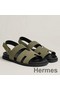 Hermes Men's Genius Sandals In Green Suede Calfskin Replica