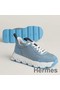 Hermes Men's Impulse Sneakers in Blue Fabric and Leather Replica
