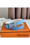 Hermes Mini Constance 24mm Belt in Blue Epsom Leather and White Swift Leather Replica
