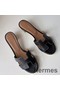 Hermes Oasis Sandals In Black Swift Leather Replica