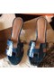 Hermes Oasis Sandals In Blue Shiny Niloticus Crocodile Replica
