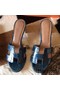 Hermes Oasis Sandals In Blue Shiny Niloticus Crocodile Replica