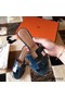 Hermes Oasis Sandals In Blue Shiny Niloticus Crocodile Replica