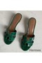 Hermes Oasis Sandals In Green Shiny Niloticus Crocodile Replica