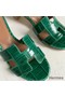 Hermes Oasis Sandals In Green Shiny Niloticus Crocodile Replica