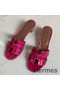 Hermes Oasis Sandals In Rose Red Shiny Niloticus Crocodile Replica