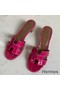 Hermes Oasis Sandals In Rose Red Shiny Niloticus Crocodile Replica