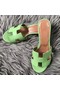 Hermes Oasis Sandals In Vert Criquet Epsom Leather Replica