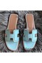 Hermes Oran Perforated Sandals In Blue Atoll Epsom Leather Replica