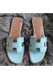 Hermes Oran Perforated Sandals In Blue Atoll Epsom Leather Replica