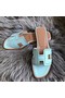 Hermes Oran Perforated Sandals In Blue Atoll Epsom Leather Replica