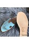 Hermes Oran Perforated Sandals In Blue Atoll Epsom Leather Replica