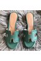 Hermes Oran Perforated Sandals In Malachite Epsom Leather Replica