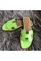 Hermes Oran Sandals In Apple Green Lizard Leather Replica