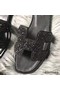 Hermes Oran Sandals In Black Suede With Black Crystal Replica