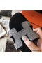 Hermes Oran Sandals In Black Suede With Crystal Replica