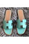 Hermes Oran Sandals In Blue Atoll Swift Leather Replica