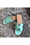 Hermes Oran Sandals In Blue Atoll Swift Leather Replica