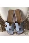 Hermes Oran Sandals In Blue Lin Epsom Leather Replica