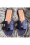Hermes Oran Sandals In Blue Ostrich Leather Replica