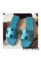 Hermes Oran Sandals In Blue Paon Epsom Leather Replica