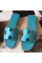 Hermes Oran Sandals In Blue Paon Epsom Leather Replica