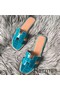 Hermes Oran Sandals In Blue Paon Shiny Niloticus Crocodile Replica