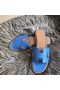 Hermes Oran Sandals In Blue Swift Leather Replica