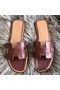 Hermes Oran Sandals In Bordeaux Swift Leather Replica