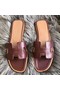Hermes Oran Sandals In Bordeaux Swift Leather Replica