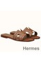 Hermes Oran Sandals In Brown Leather With Stitched Detail Replica