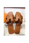 Hermes Oran Sandals In Brown Leather With Stitched Detail Replica