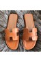 Hermes Oran Sandals In Brown Swift Leather Replica