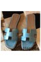 Hermes Oran Sandals In Celeste Shiny Niloticus Crocodile Replica