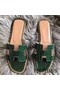 Hermes Oran Sandals In Green Shiny Niloticus Crocodile Replica