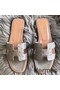 Hermes Oran Sandals In Grey Ostrich Leather Replica