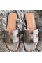 Hermes Oran Sandals In Grey Ostrich Leather Replica