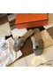 Hermes Oran Sandals In Grey Shiny Niloticus Crocodile Replica