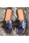 Hermes Oran Sandals In Navy Swift Leather Replica