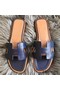 Hermes Oran Sandals In Navy Swift Leather Replica