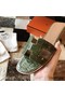 Hermes Oran Sandals In Olive Shiny Niloticus Crocodile Replica