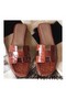 Hermes Oran Sandals In Orange Shiny Niloticus Crocodile Replica