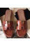 Hermes Oran Sandals In Orange Shiny Niloticus Crocodile Replica