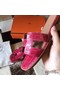Hermes Oran Sandals In Rose Scheherazade Shiny Niloticus Crocodile Replica