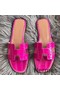 Hermes Oran Sandals In Rose Shiny Niloticus Crocodile Replica