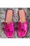 Hermes Oran Sandals In Rose Shiny Niloticus Crocodile Replica