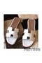 Hermes Oran Sandals In White Shiny Niloticus Crocodile Replica