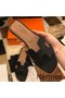 Hermes Oran Slide Sandals In Black Clemence Leather Replica