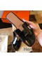 Hermes Oran Slide Sandals In Black Shiny Niloticus Crocodile Skin Replica
